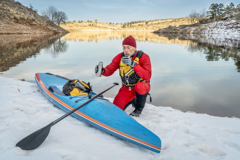 Hot Tea Break during Winter Paddling Stock Photo Image of paddling