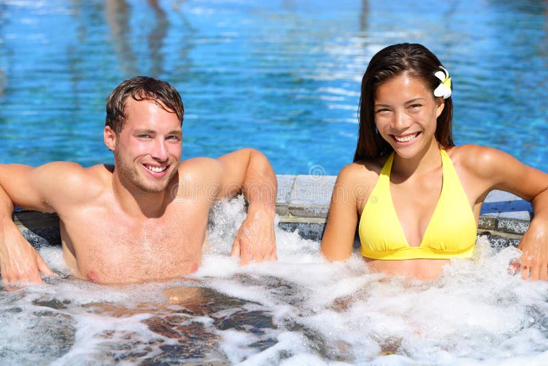 Hot Tub Couple In Spa Wellness Jacuzzi Royalty Free Stock Image