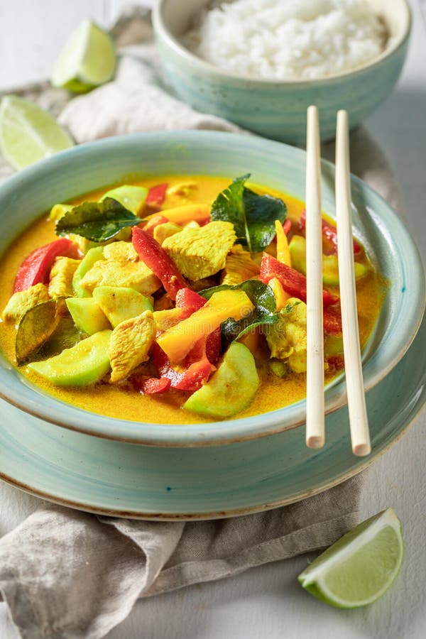 Hot Yellow Curry with Kaffir Leaves, Coconut Milk and Chicken Stock ...