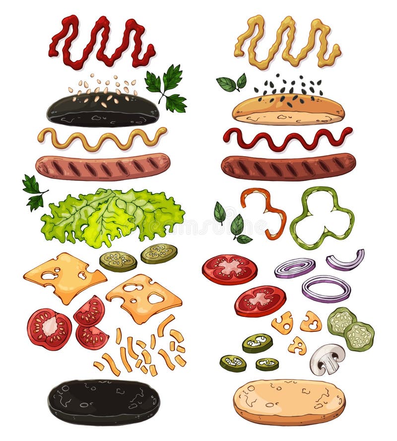 Hotdogs realísticos ilustração do vetor Hotdogs realísticos ilustração do vetor