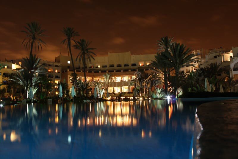 Hotel Palais des Roses in Agadir, Morocco by night. Hotel Palais des Roses in Agadir, Morocco by night