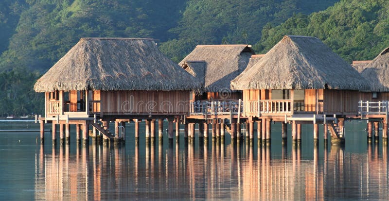 Hotel bungalows over Moorea lagoon