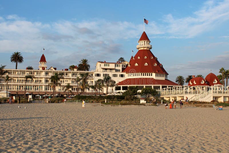 Hotel del Coronado (also known as The Del and Hotel Del) is a beachfront luxury hotel in the city of Coronado, just across the San Diego Bay from San Diego, California. It is one of the few surviving examples of an American architectural genre: the wooden Victorian beach resort. It is the second largest wooden structure in the United States and was designated a National Historic Landmark in 1977. It has hosted celebrities, the wealthy, and several American presidents. Hotel del Coronado (also known as The Del and Hotel Del) is a beachfront luxury hotel in the city of Coronado, just across the San Diego Bay from San Diego, California. It is one of the few surviving examples of an American architectural genre: the wooden Victorian beach resort. It is the second largest wooden structure in the United States and was designated a National Historic Landmark in 1977. It has hosted celebrities, the wealthy, and several American presidents.