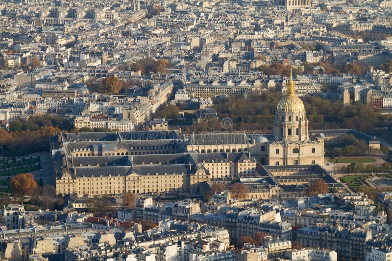 Hotel Des Invalides from Above, Paris. The historic building of Hotel Des Invalides, Paris, as seen from the Eiffel Tower royalty free stock photo Hotel Des Invalides from Above, Paris. The historic building of Hotel Des Invalides, Paris, as seen from the Eiffel Tower royalty free stock photo