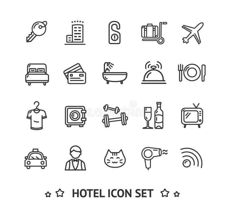 Hotel-Ikonen-dünne Linie Satz Vektor lizenzfreie abbildung Hotel-Ikonen-dünne Linie Satz Vektor lizenzfreie abbildung
