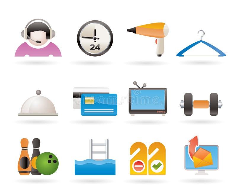 Hotel and motel amenity icons stock illustration Hotel and motel amenity icons stock illustration