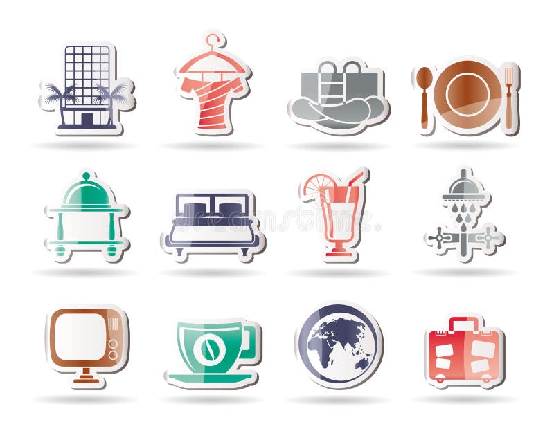 Hotel, motel en vakantiepictogrammen vector illustratie Hotel, motel en vakantiepictogrammen vector illustratie