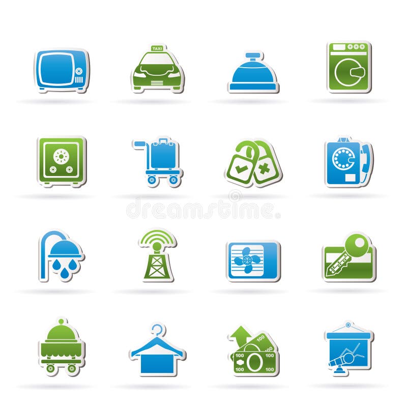 Hotel and motel room facilities icons