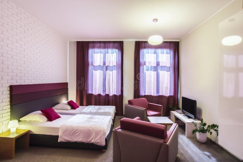 Hotel Room with Two Single Beds Stock Photo Image of home, bedding