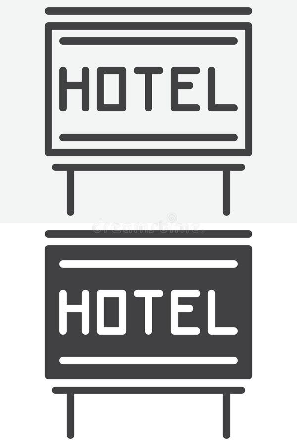 Hotel signboard vector icon set in line and solid different style stock illustration