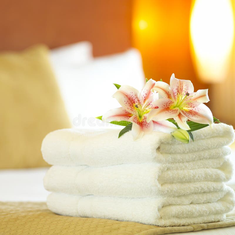Hotel towels stock photo. Image of towels, lilies, washing 1135856