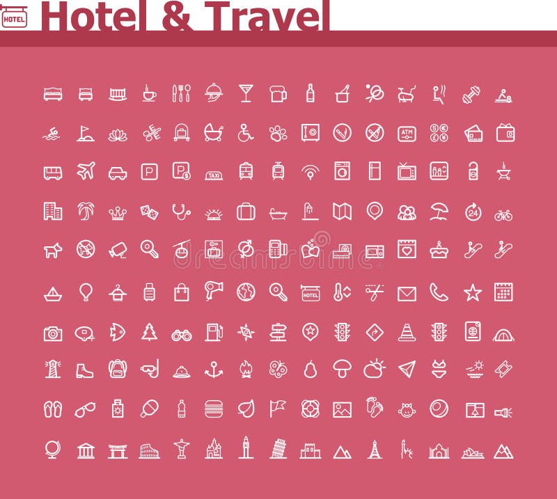 Sada jednoduchý hotel a cestovné súvisiace ikony.
