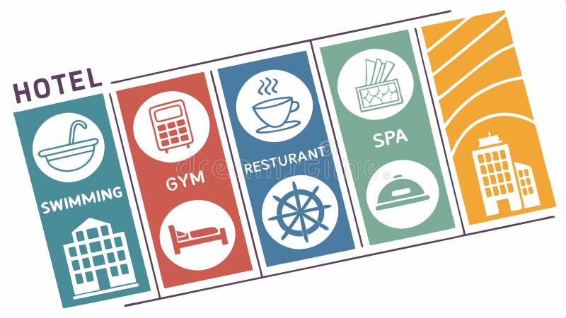 Hotel udogodnienia ikony usługi wektorowej spa restauracja obiekt podróży design Generative AI ilustracja wektor