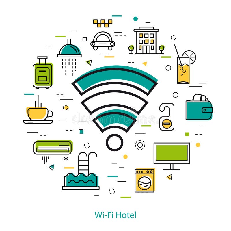 Hotell för Wi Fi - linje begrepp stock illustrationer Hotell för Wi Fi - linje begrepp stock illustrationer