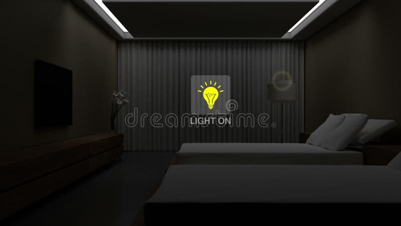 Hotell ljus för hussängrum på av energi - besparingeffektivitetskontroll, Smart hemkontroll, internet av saker