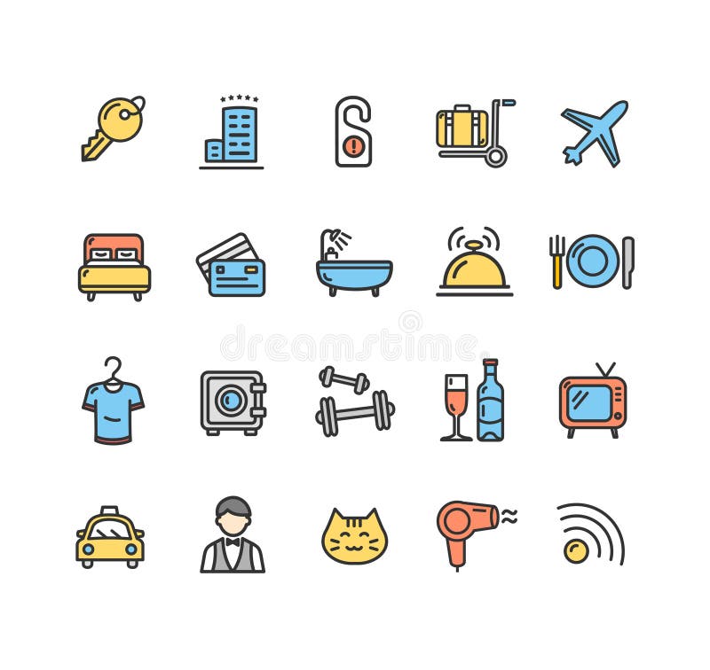 Hotelowej ikony linii Cienki set wektor ilustracji Hotelowej ikony linii Cienki set wektor ilustracji