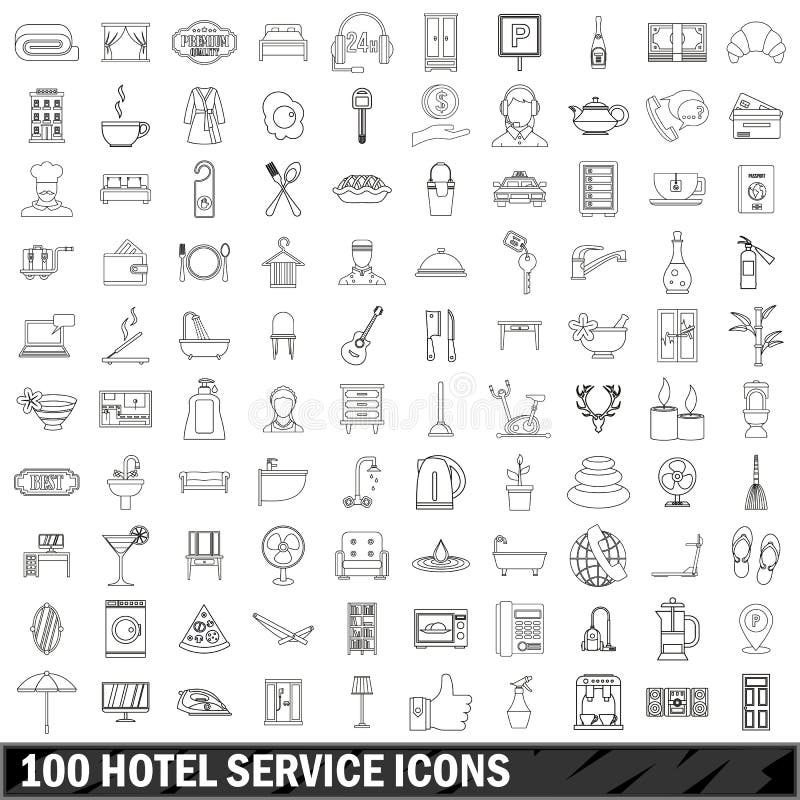 100 Hotelservice-Ikonen eingestellt, Entwurfsart vektor abbildung 100 Hotelservice-Ikonen eingestellt, Entwurfsart vektor abbildung