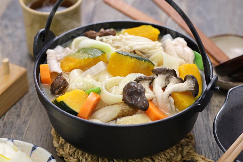 Hoto, Japanese Udon Noodles Hot Pot with Squash and Vegetables