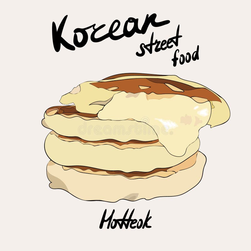 Hotteok coréen de plat de nourriture de rue Plat traditionnel coréen Cr?pe avec du fromage illustration de vecteur Hotteok coréen de plat de nourriture de rue Plat traditionnel coréen Cr?pe avec du fromage illustration de vecteur