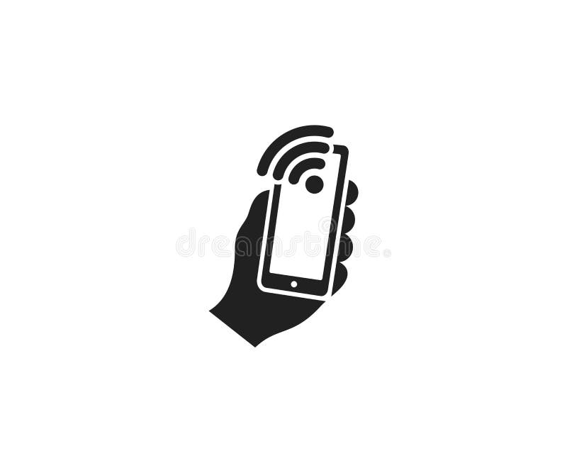 Houdt een smartphone en een het embleemmalplaatje van tekenwifi Mobiele telefoononderzoek en verbinding van een wifi vectorontwer vector illustratie Houdt een smartphone en een het embleemmalplaatje van tekenwifi Mobiele telefoononderzoek en verbinding van een wifi vectorontwer vector illustratie