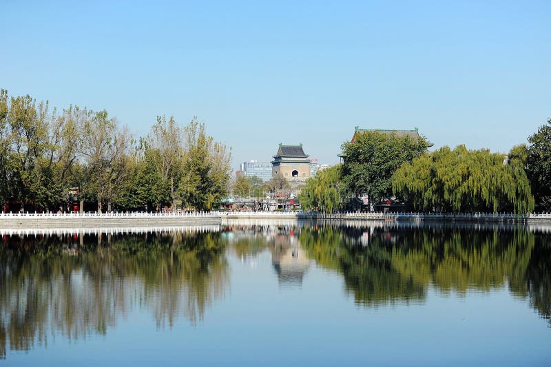 Houhai jezioro, Pekin fotografia editorial. Obraz złożonej z sklep