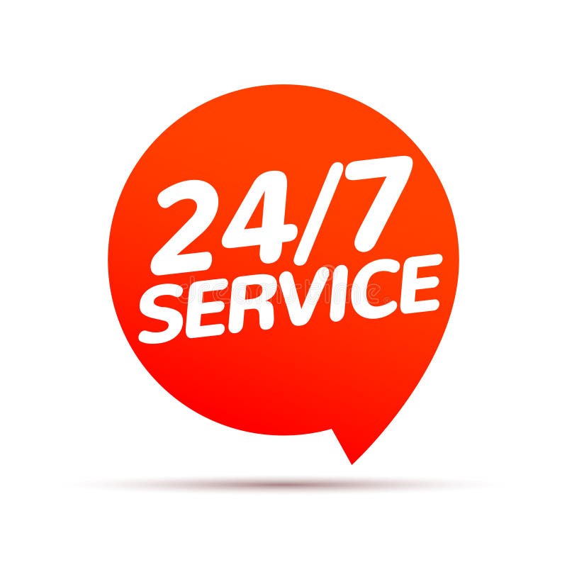24 Hour 7 Day Service Available Support. Service Clock Logo Tag Icon