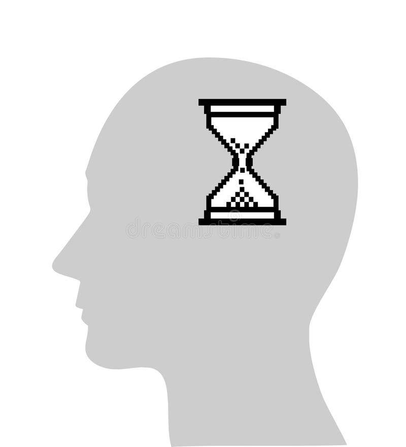Hour-glass van de computer in menselijk hoofd, vector illustratie Hour-glass van de computer in menselijk hoofd, vector illustratie