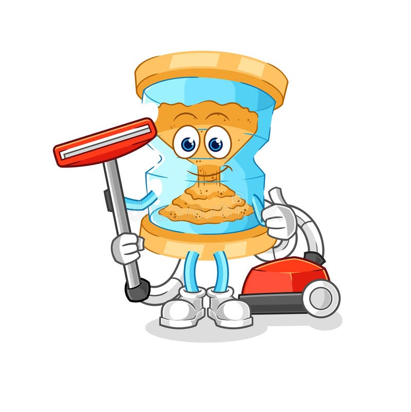 Hourglass Clean with a Vacuum . Character Vector Stock Vector