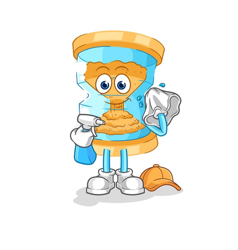 Hourglass Cleaner Vector. Cartoon Character Stock Vector Illustration
