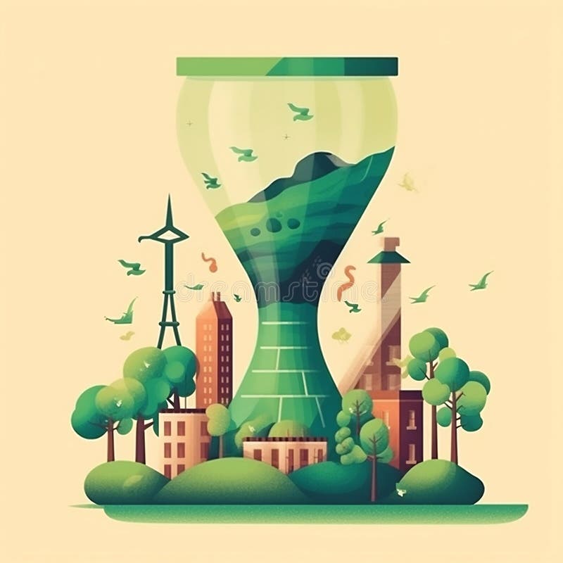 Hourglass Illustrations with Green Eco City, Renewal, and ...