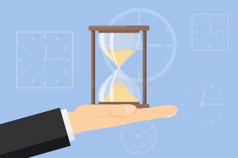 Hourglass na palmie Ręka mężczyzny chwyty hourglass ilustracja wektor Hourglass na palmie Ręka mężczyzny chwyty hourglass ilustracja wektor