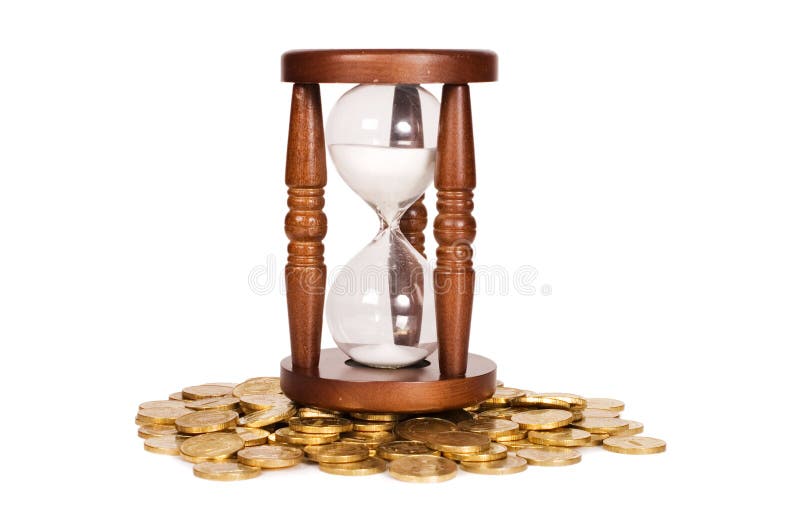 Hourglasses and coin time concept