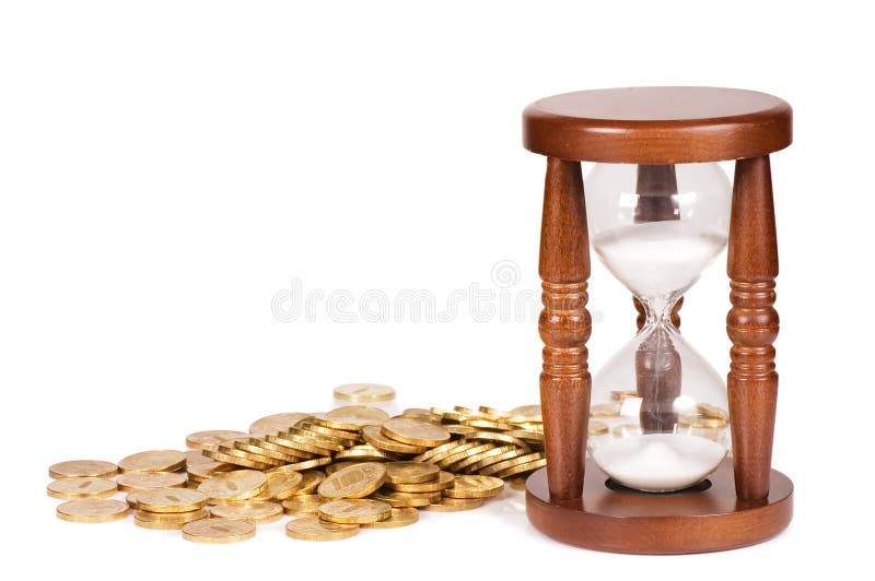 Hourglasses and coin time concept