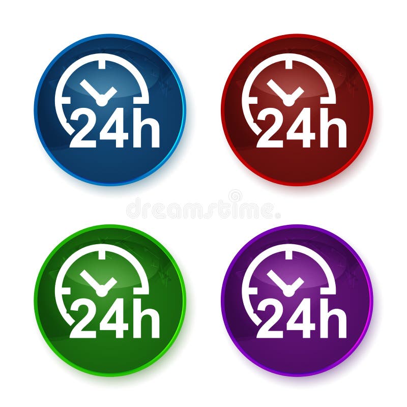24 Hours Clock Icon Elegant Blue Round Button Illustration Stock Vector
