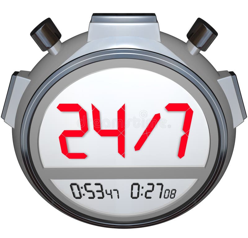 24 Hours a Day Seven Days Week Stopwatch Timer Clock Stock Illustration
