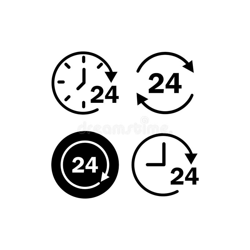 12, 24, 72, 48 Hours Clock Icon Set on an Isolated White Background