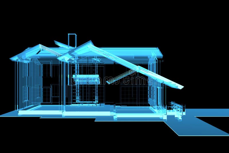House 3D Rendered Xray Blue Stock Illustration Illustration of black