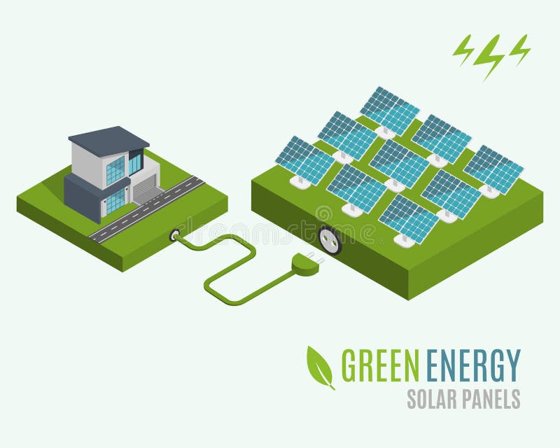 House with alternative Eco Green Energy, flat 3d web isometric infographic concept. Solar Panels set. Vector illustration.