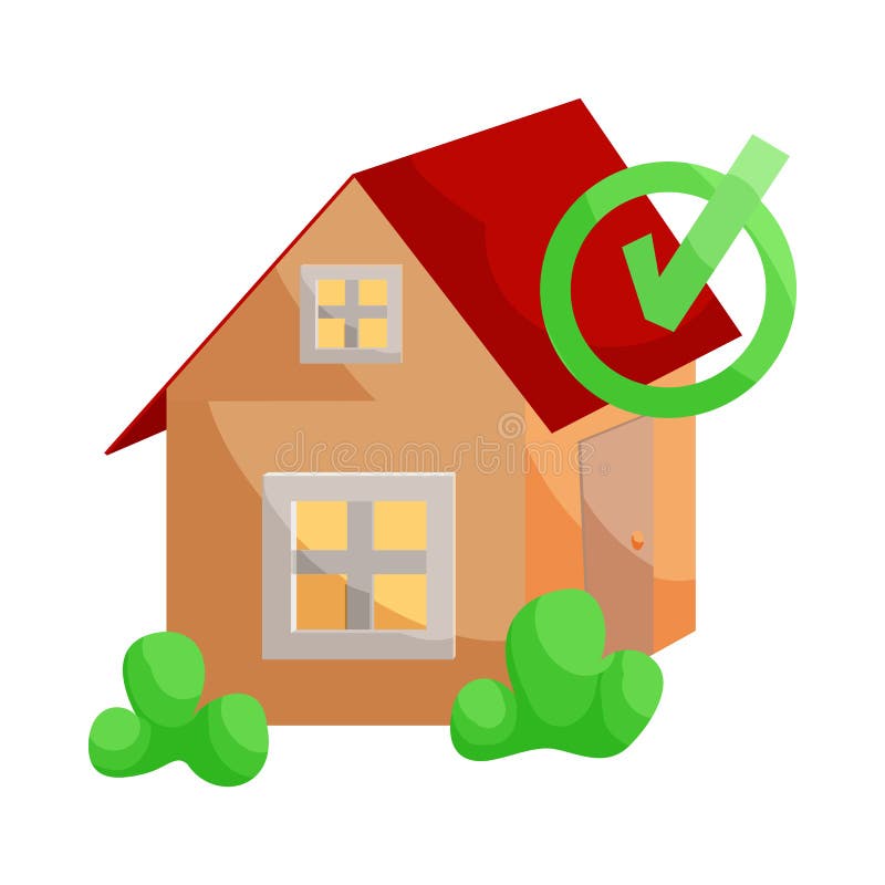 House With Approval Checkmark Icon Cartoon Style Stock 
