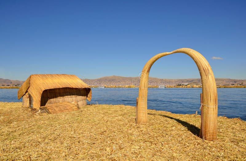 House and Arch Uros Reed Floating Island royalty free stock photography