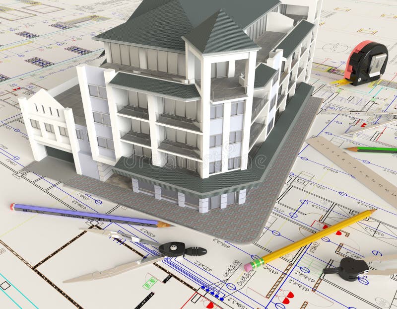 House Architectural Drawing And Layout royalty free stock photo