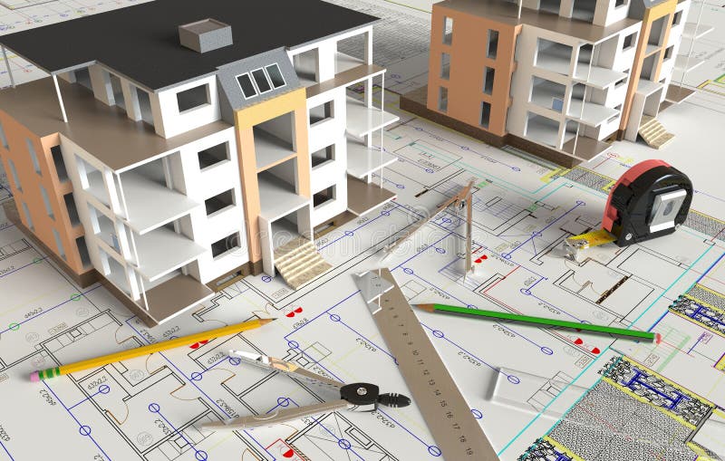 House Architectural Drawing And Layout royalty free stock photo