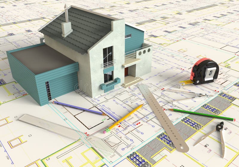 House Architectural Drawing And Layout stock photography