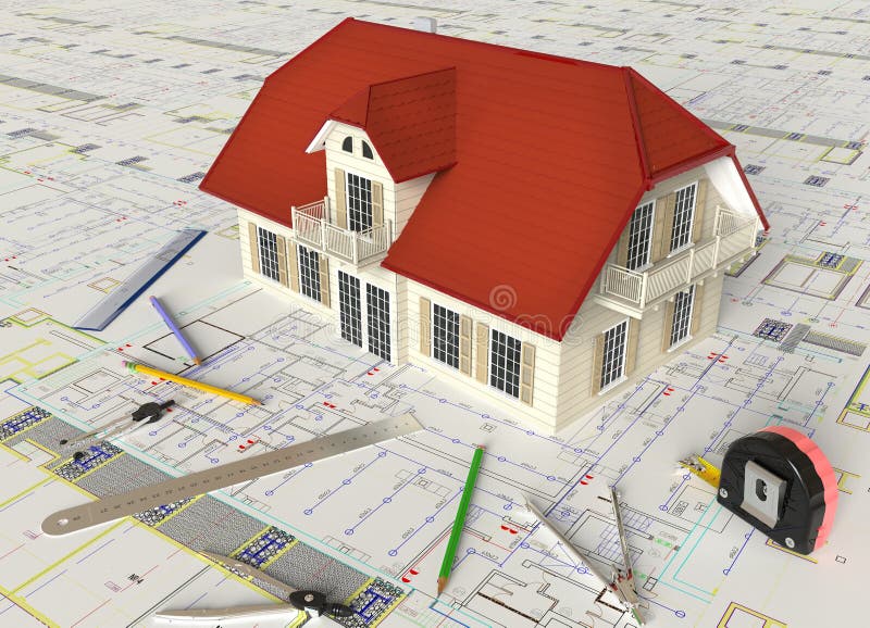 House Architectural Drawing And Layout stock photo