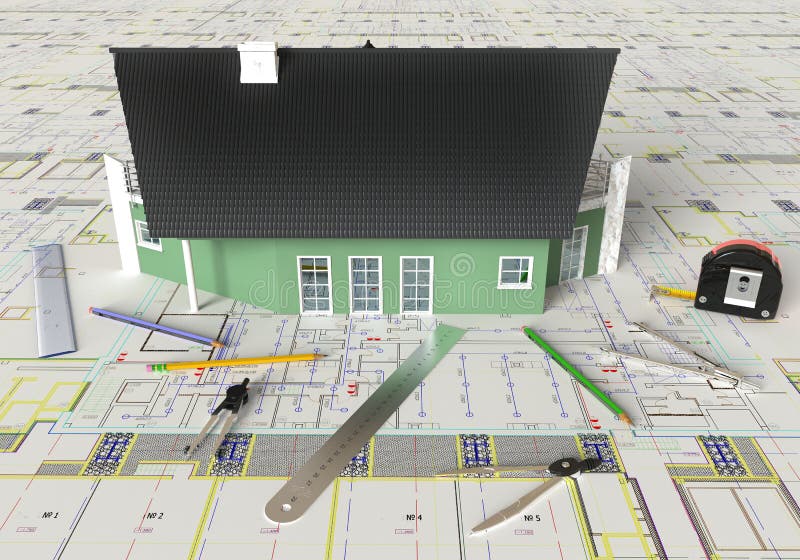 House Architectural Drawing And Layout royalty free stock photo