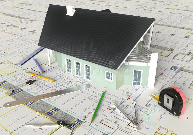 House Architectural Drawing And Layout royalty free stock images