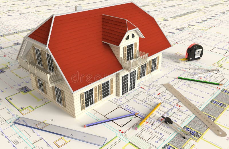 House Architectural Drawing And Layout stock photography