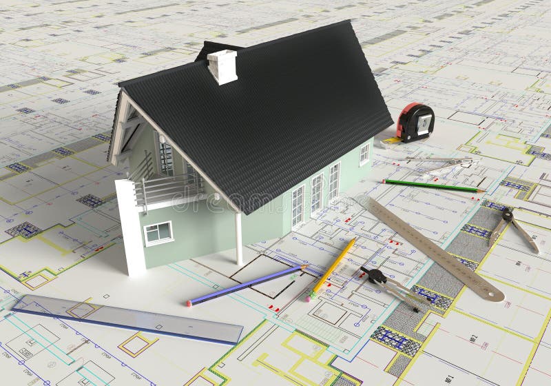 House Architectural Drawing And Layout stock photos