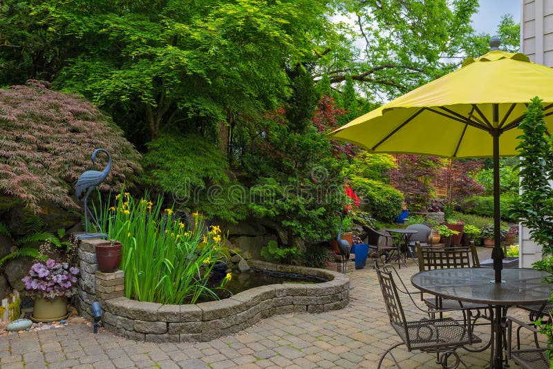 House Backyard Hardscape with Garden Patio Furniture royalty free stock photos House Backyard Hardscape with Garden Patio Furniture royalty free stock photos