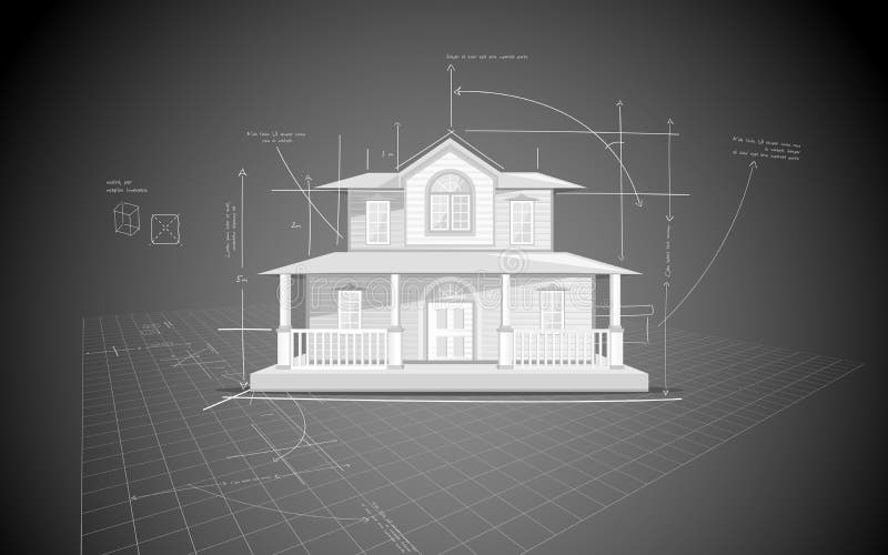 Illustration of house model on blue print. Illustration of house model on blue print